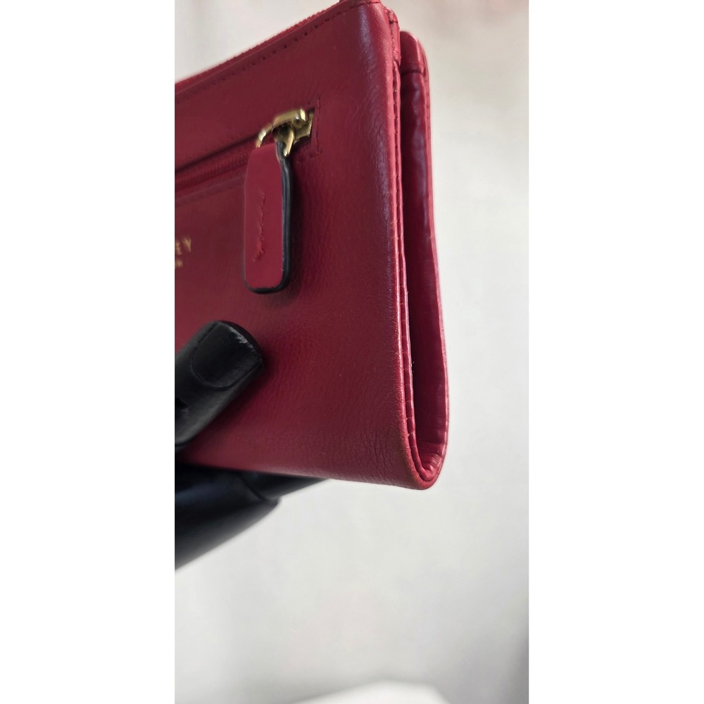 Radley London Red Leather Bifold Wallet Dalmatian Dot Print Zip Pocket - Picture 7 of 16